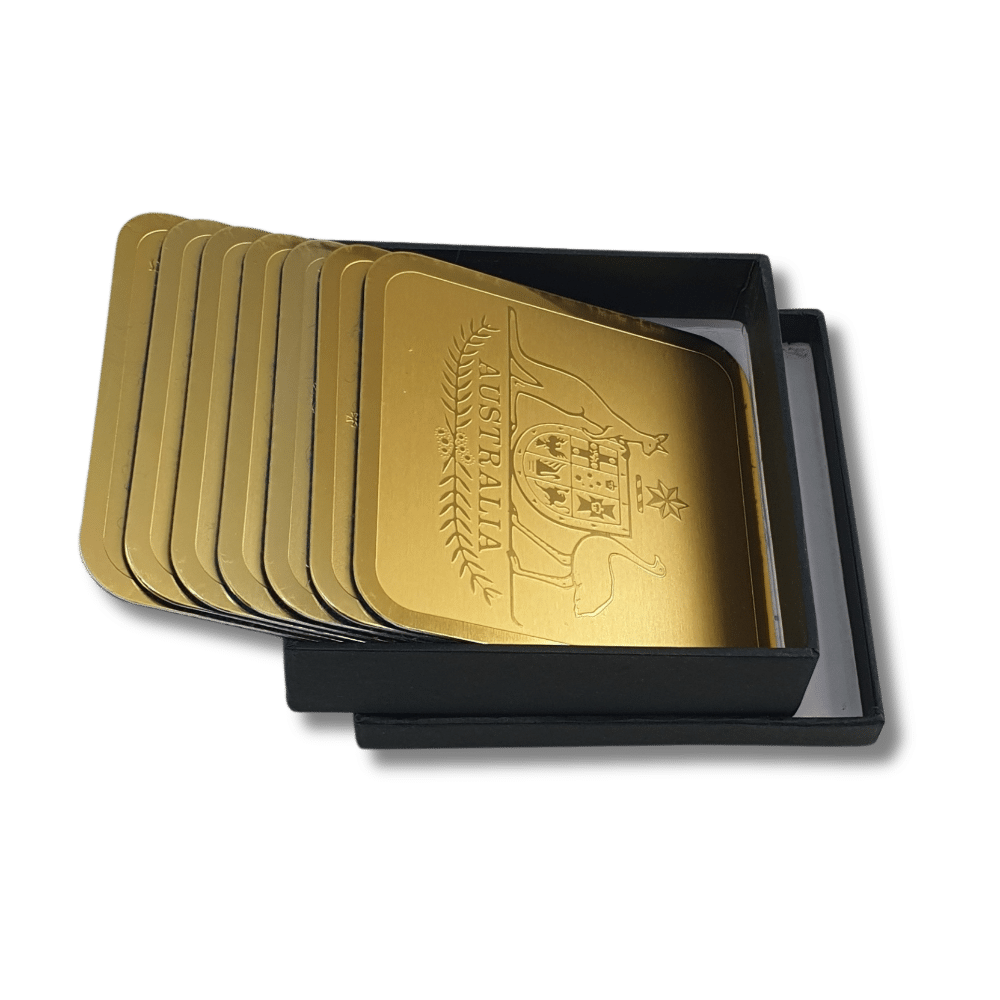customised-gold-aluminum-coasters-with-gift-box-abc2000-australia-733 Gold Plated Aluminum Drink Coasters Set