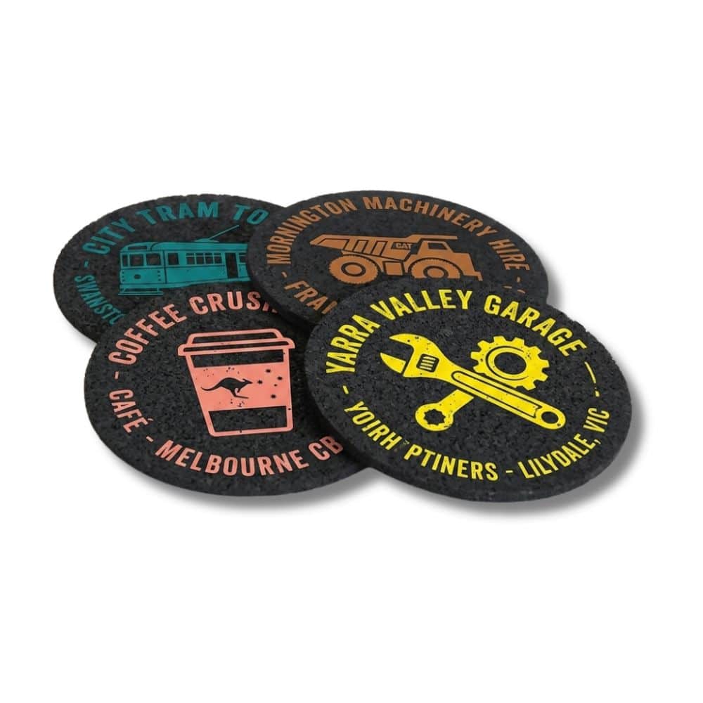 custom-promotional-rubber-coasters Custom promotional rubber coasters made from recycled tyre material