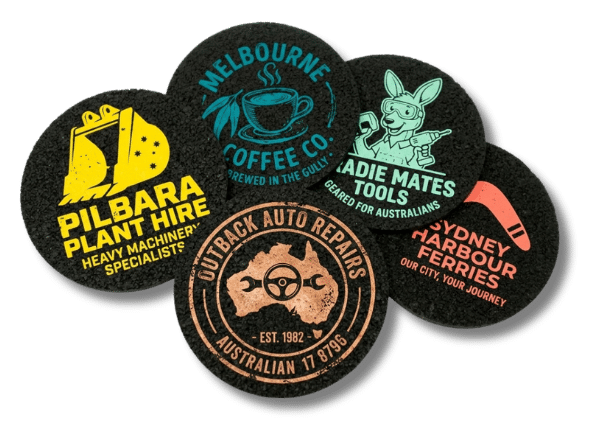 custom-recycled-tyre-rubber-coasters Custom recycled tyre rubber coasters printed with a company logo