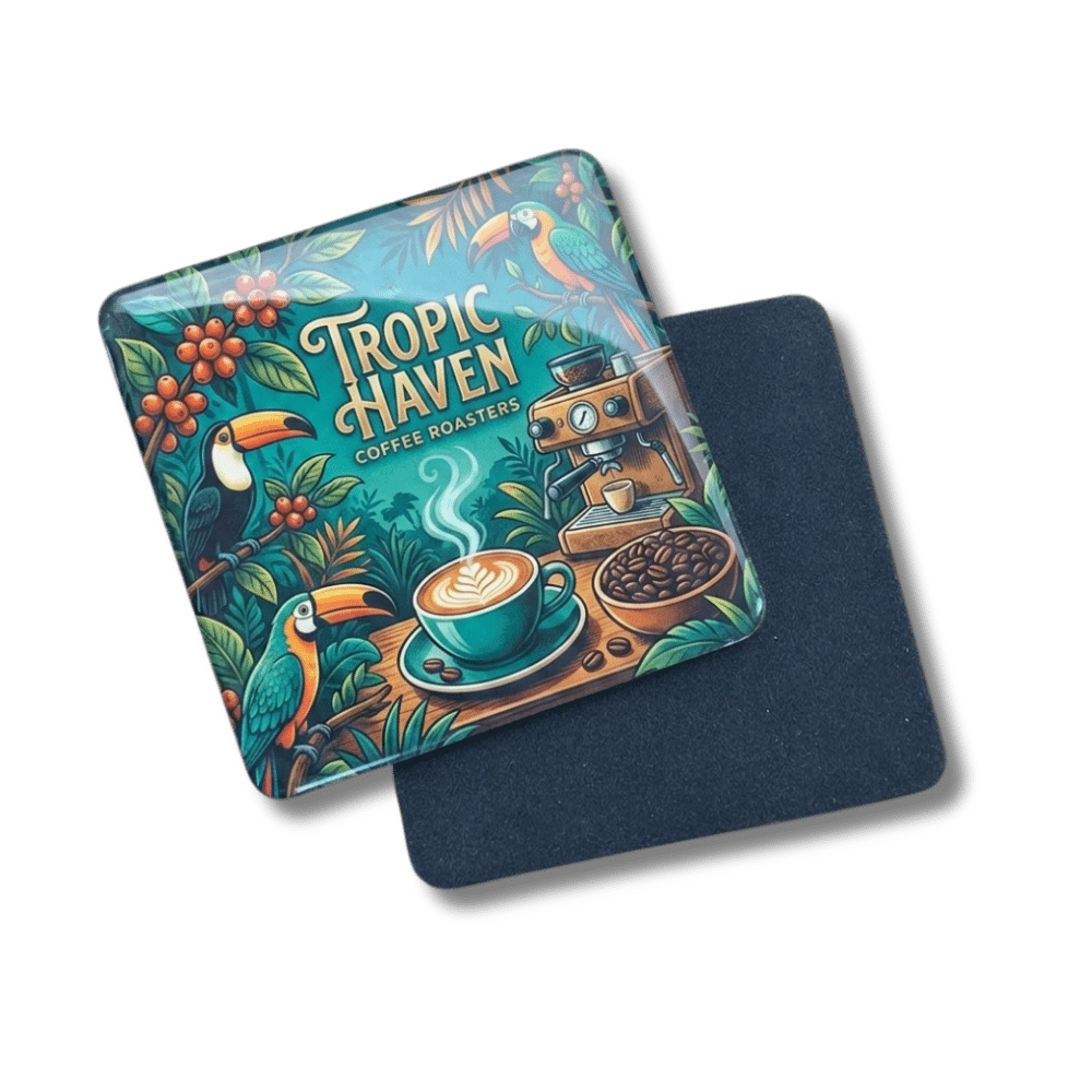 custom-resin-coaster-coffee-shop-logo Custom resin coaster printed with coffee shop logo and velvet backing