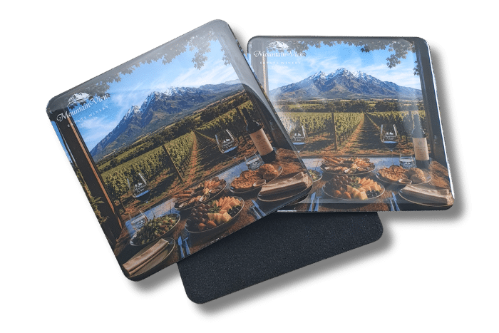 Custom resin coasters with personalised logo for corporate branding Australia