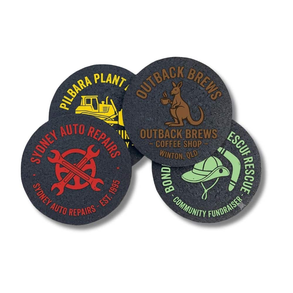 printed-recycled-rubber-drink-coasters Printed recycled rubber drink coasters made from reclaimed tyres