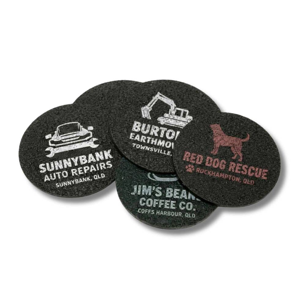 sustainable-promotional-drink-coasters Sustainable promotional drink coasters made from recycled tyre rubber